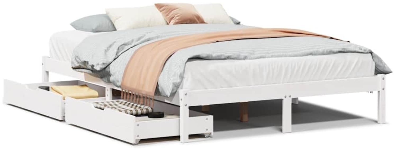 vidaXL Massivholzbett ohne Matratze Weiß 135x190 cm Kiefernholz 3301427 Bild 1