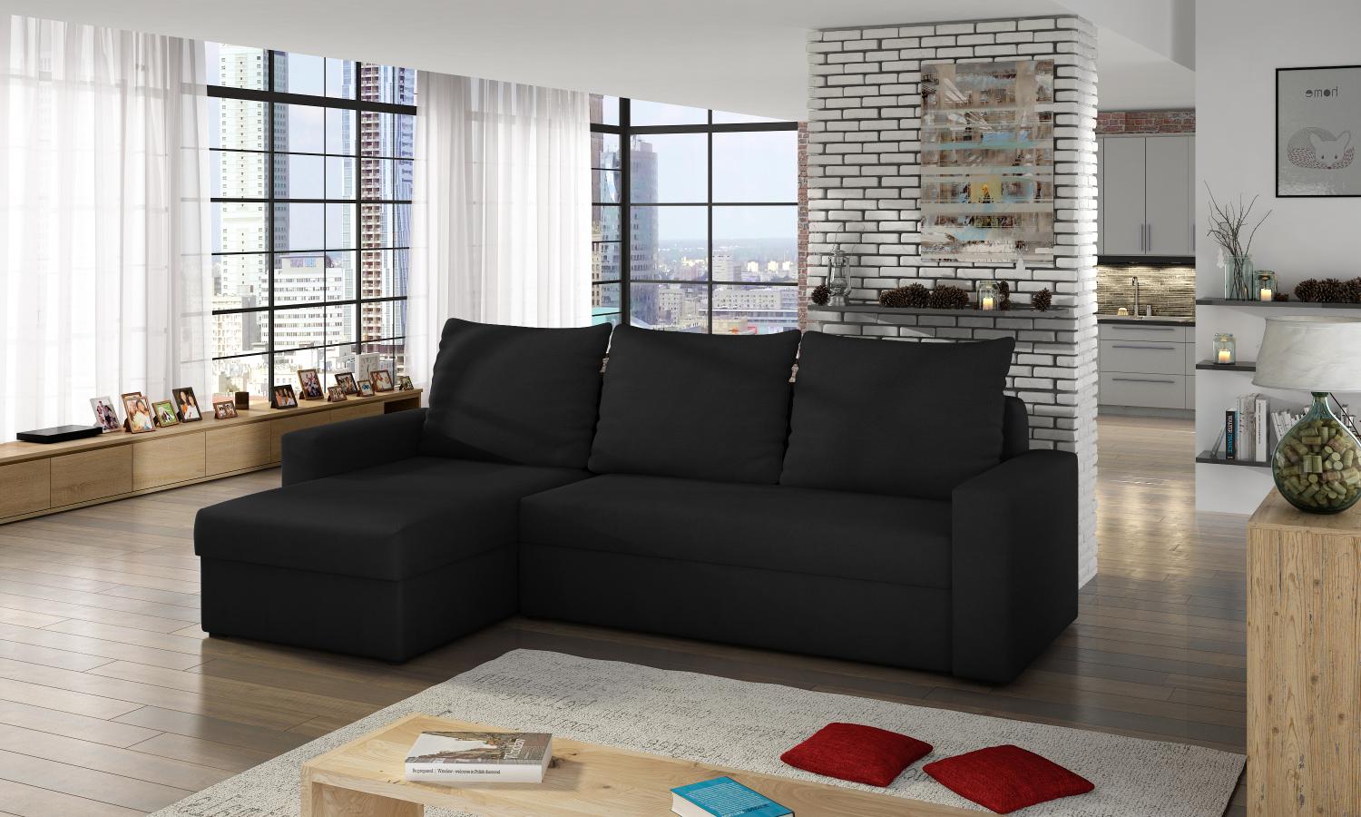Ecksofa Livio-P beidseitig - mit Schlaffunktion - Schwarz Bild 1