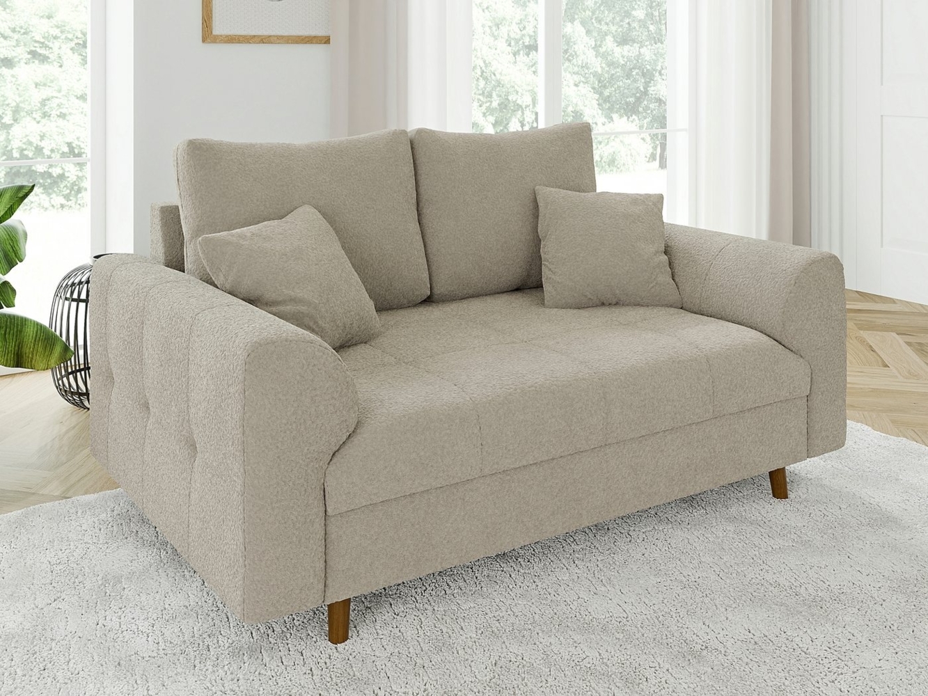 S-Style Möbel 2-Sitzer Sofa Leif mit Holzfüßen im skandinavischen Stil aus Boucle-Stoff, mit Wellenfederung Bild 1