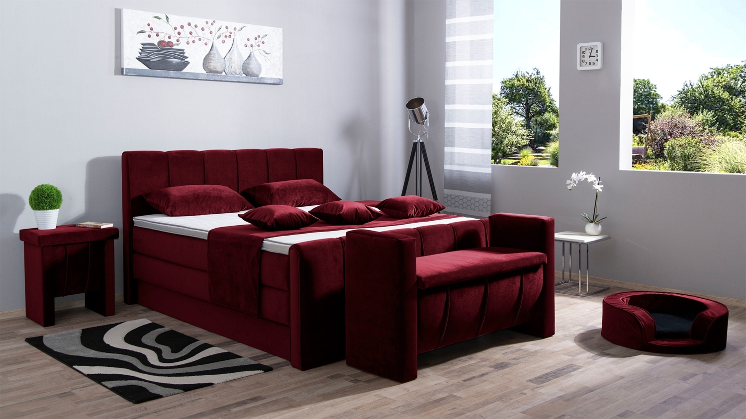 Meisterbetten Boxspringbett Roki 240x220 in VS-Weinrot, Matratzenbezug Nano, Ergoflex-Topper, mit Fussteil Bild 1