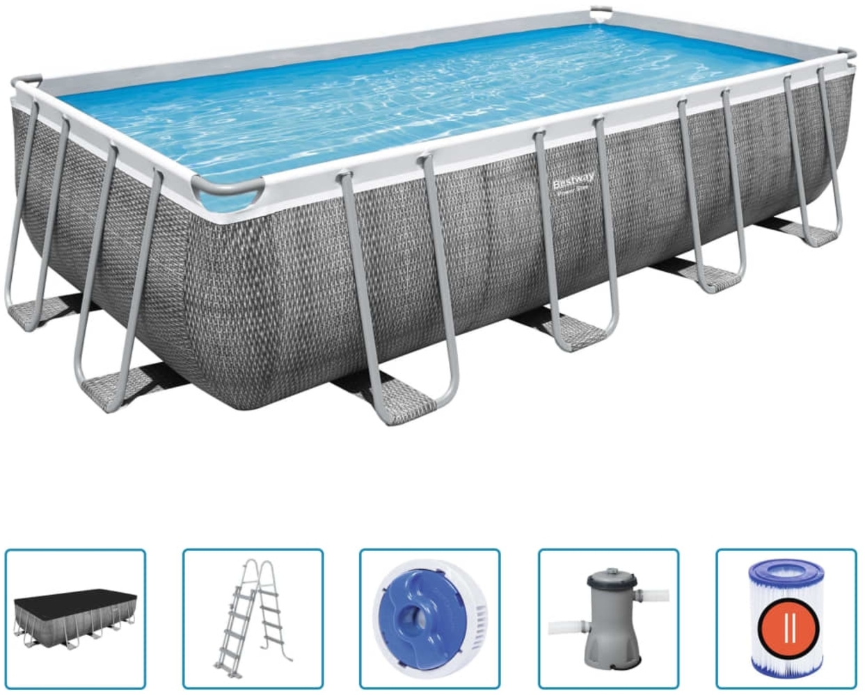 Bestway Power Steel Pool-Set Rechteckig 488×244×122 cm 3202572 Bild 1