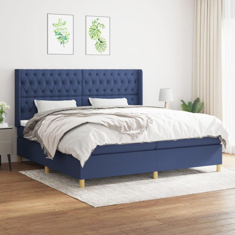 vidaXL Boxspringbett mit Matratze Stoff Blau 200 x 200 cm, Härtegrad: H2 [3132263] Bild 1