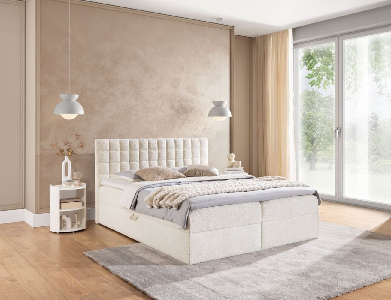Boxspringbett Schlafzimmerbett TORIBO 200x220cm Stoff Coral Creme Bild 1