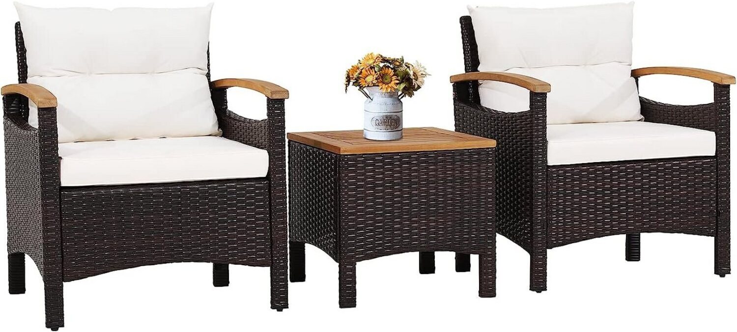 KOMFOTTEU Sitzgruppe Gartensessel, (Set, 3-tlg), Terrassenmöbel mit Kissen Bild 1