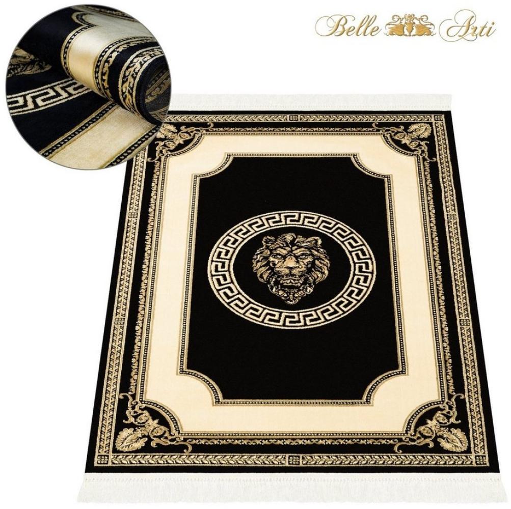 Belle Arti Teppich Luxus Teppich Läufer Löwen Motiv schwarz gold kurzflor 100% Viskose, Rechteckig, flauschig Bild 1