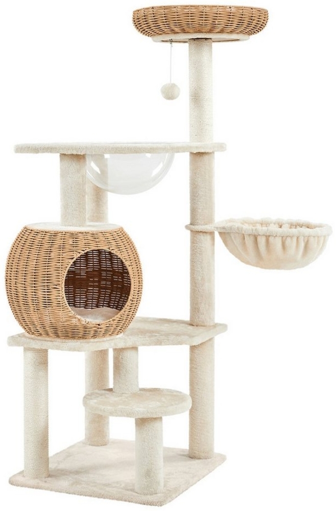 Yaheetech Kratzbaum, Rattan Katzenbaum mit Katzenhaus waschbare Kissen Korb Sisalstämme Bild 1