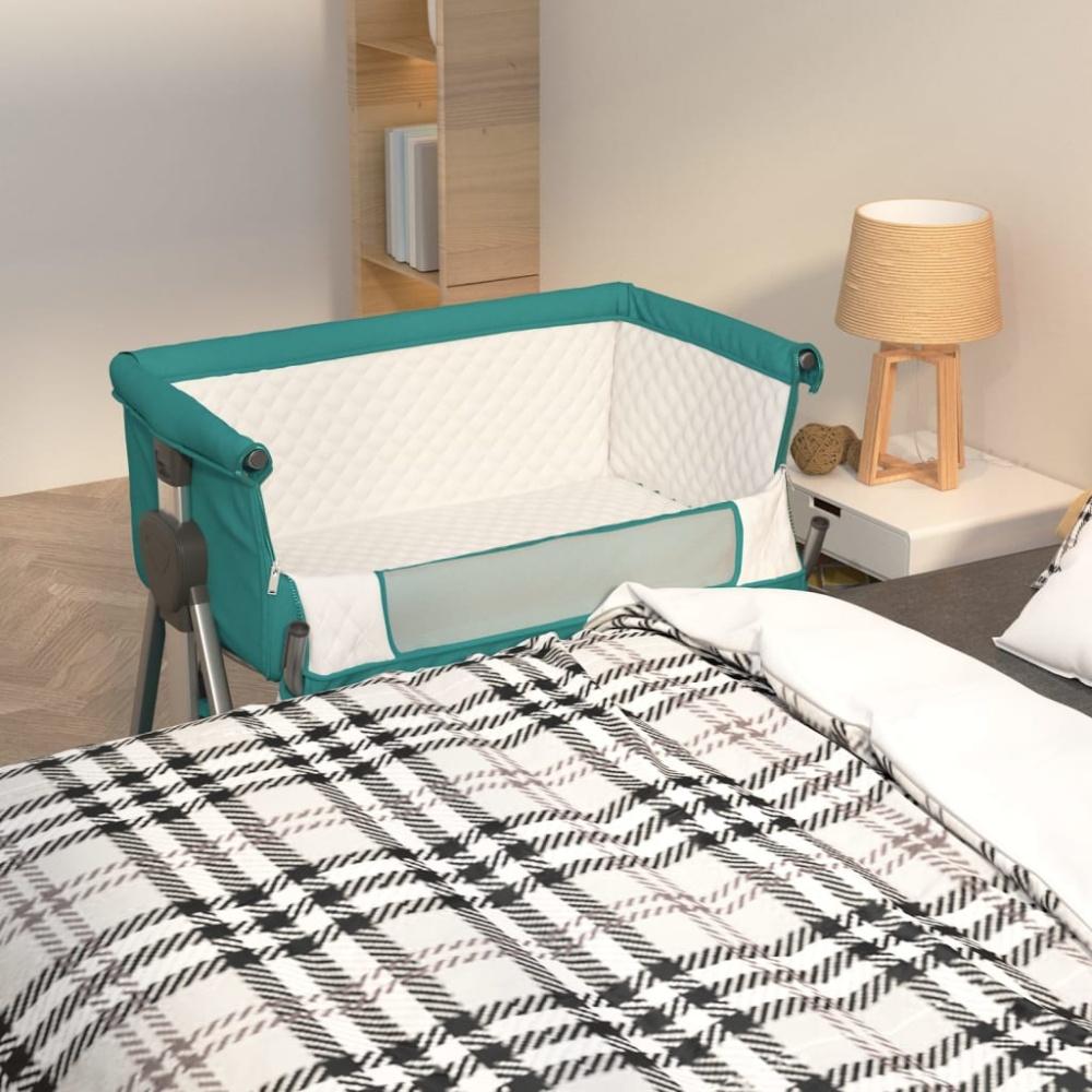 vidaXL Babybett mit Matratze Grün Leinenstoff Bild 1