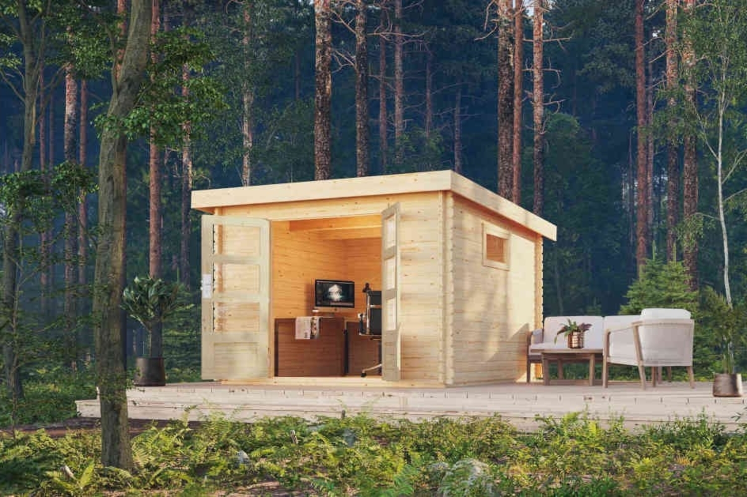 Blockbohlengartenhaus Trittau 3 - 297x297 cm, 38 mm Holz naturbelassen, Karibu Bild 1