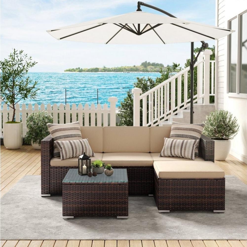 Songmics Gartenlounge-Set, (5-tlg), Tisch, Fußhocker und Sofa, mit Kissen Bild 1