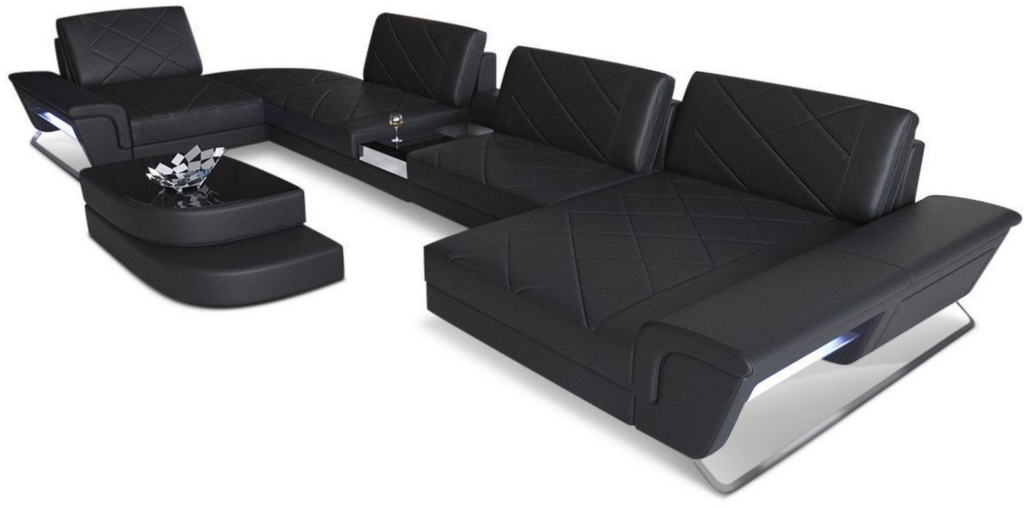 Sofa Dreams 'Bari U' Wohnlandschaft, Schwarz, Echtleder, 89 x 243 x 456 cm, Rechts Bild 1