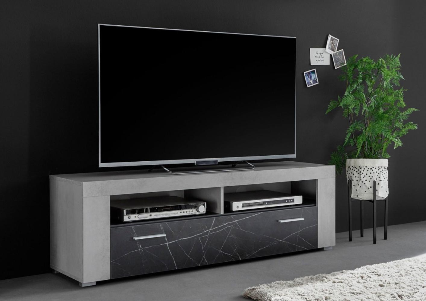 Lowboard "Madrid" TV-Unterschrank 140 cm Weiß Absetzungen Marmor Anthrazit Bild 1