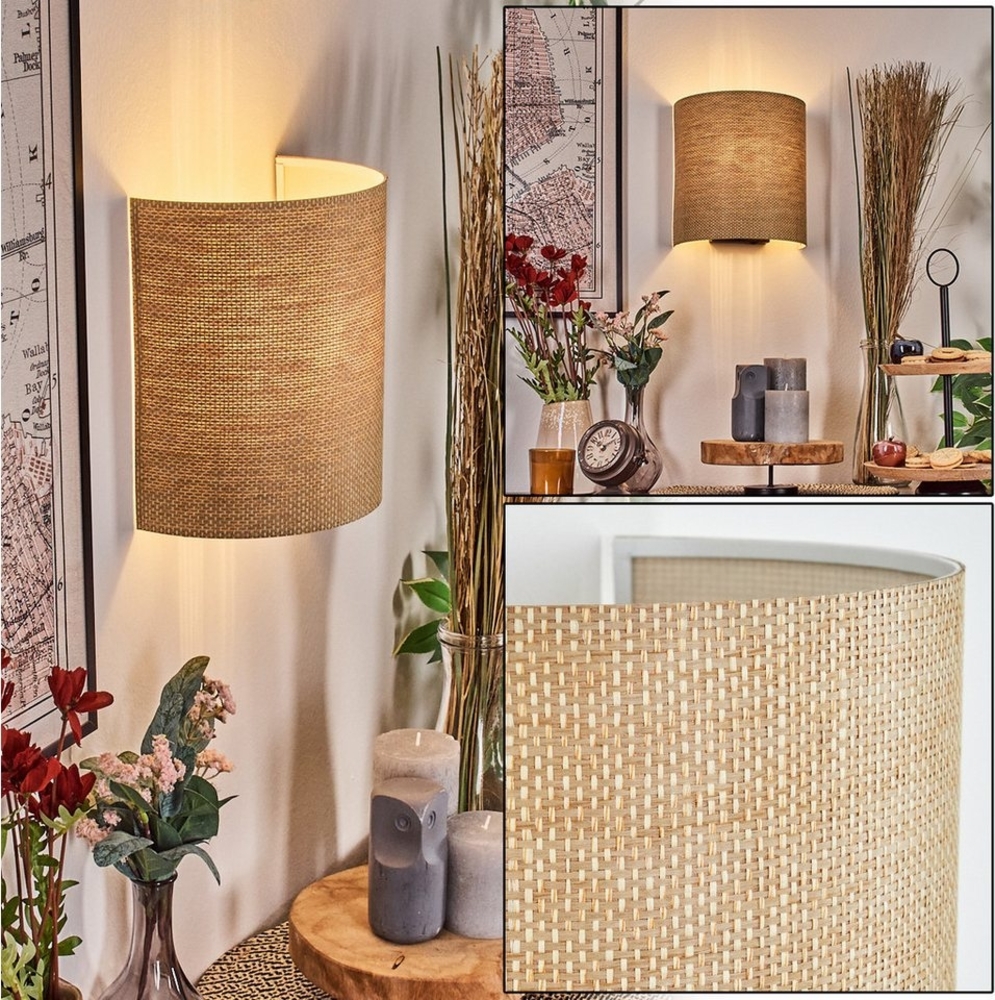 hofstein Wandleuchte Wandlampe aus Metall/Bast/Wienergeflecht in Schwarz/Natur, Lichteffekt, Wandleuchte Boho-Design, Stecker u. Schalter, abnehmbares Kabel, E27 Bild 1