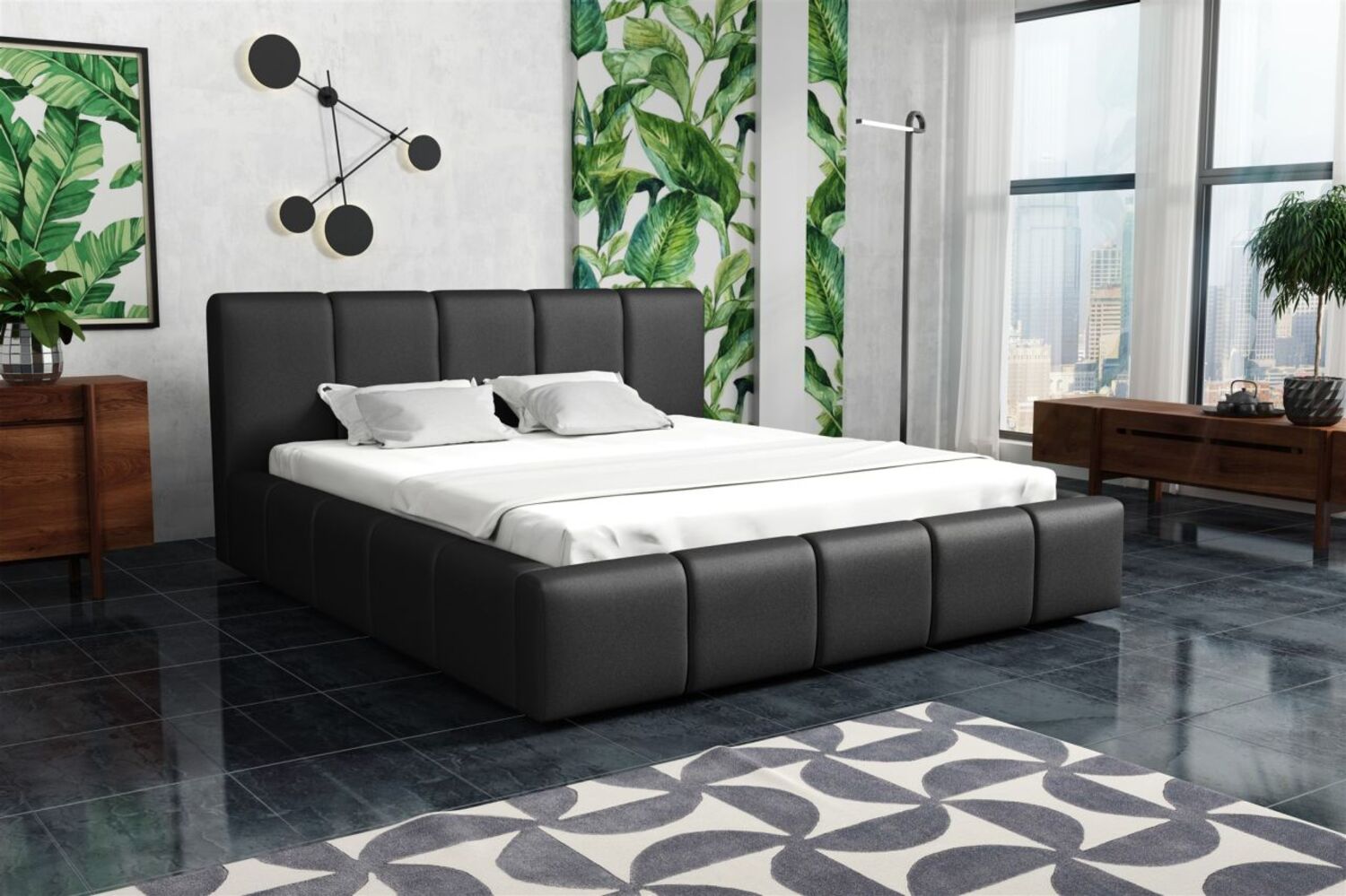 Polsterbett Bett Doppelbett GENUA Komplettset 200x200cm Kunstleder Soft Schwarz Bild 1