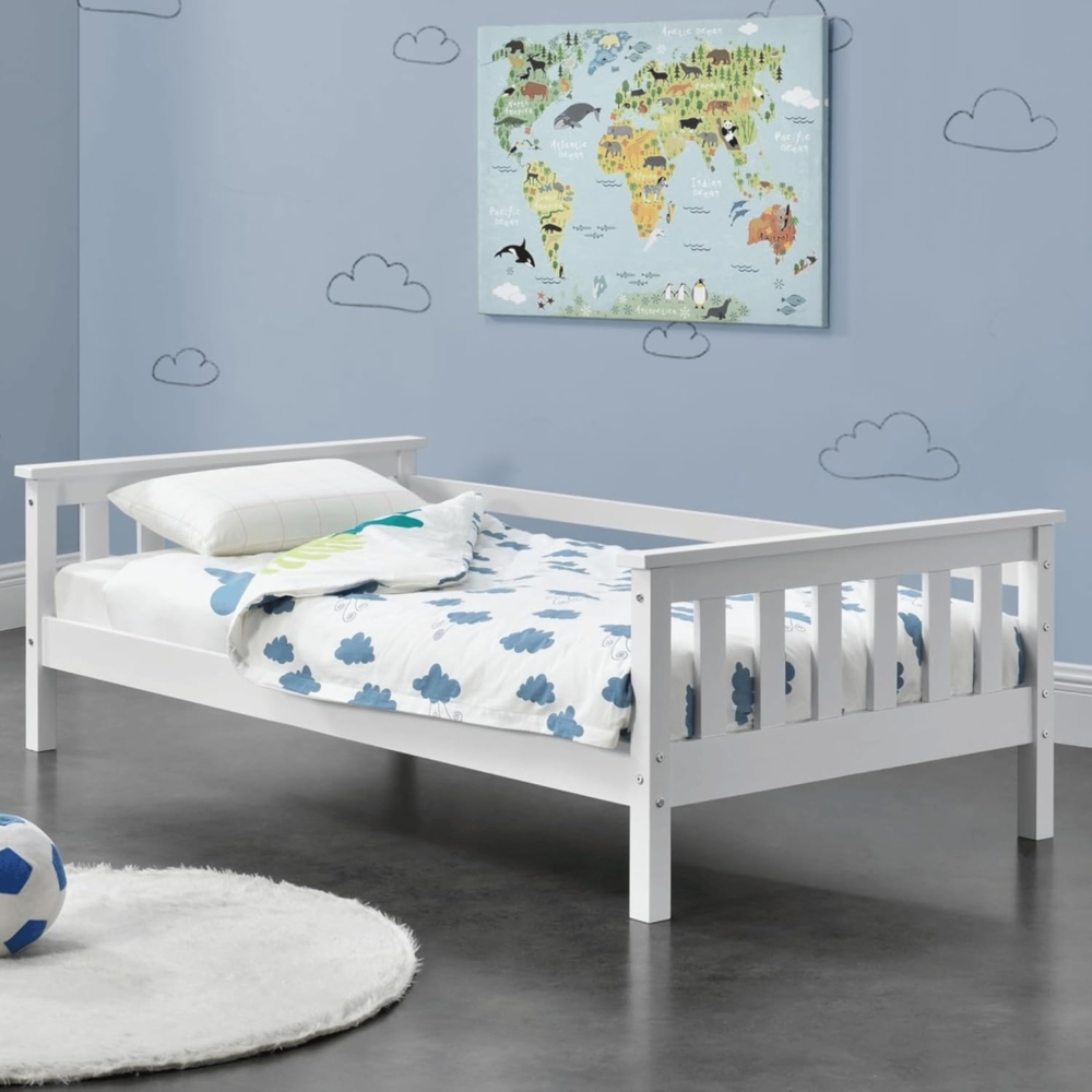 DELUKE® Kinderbett KUNA - mit Lattenrost Kiefernholz Stauraum unterm Bett Einzelbett Gästebett Hausbett Kinderzimmer Bodenbett Montessori Bett Weiß 70x140 cm Bild 1