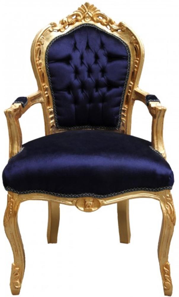 Casa Padrino Barock Esszimmerstuhl Royalblau / Gold mit Armlehnen Bild 1