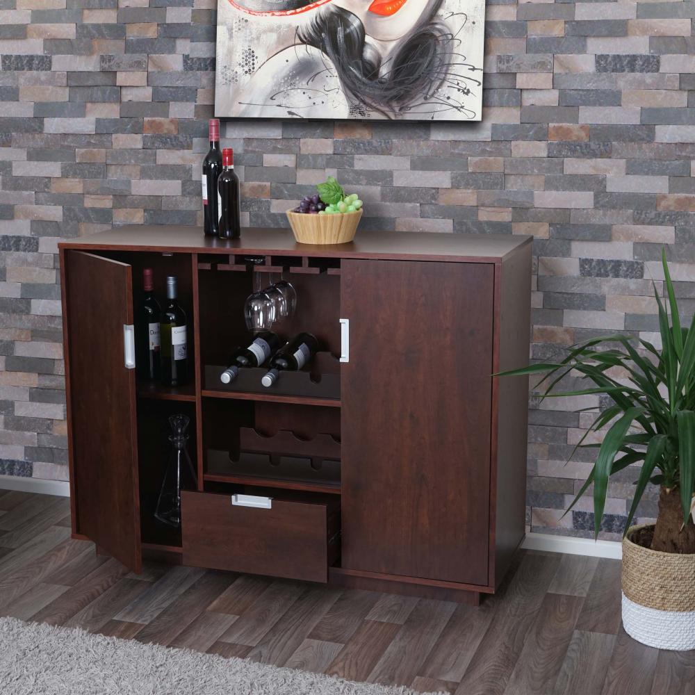 Weinschrank HWC-F64, Weinregal Flaschenregal Holzregal, Vintage MVG-zertifiziert 90x120x40cm ~ Walnuss-braun Bild 1