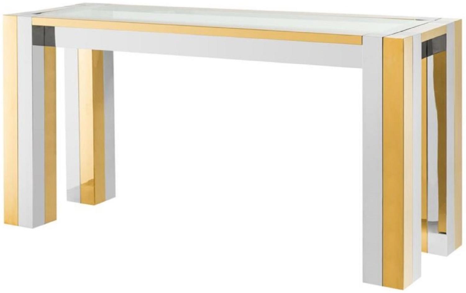 Casa Padrino Luxus Edelstahl Konsole Silber / Gold 160 x 50 x H. 78 cm - Designer Konsolentisch mit Glasplatte Bild 1