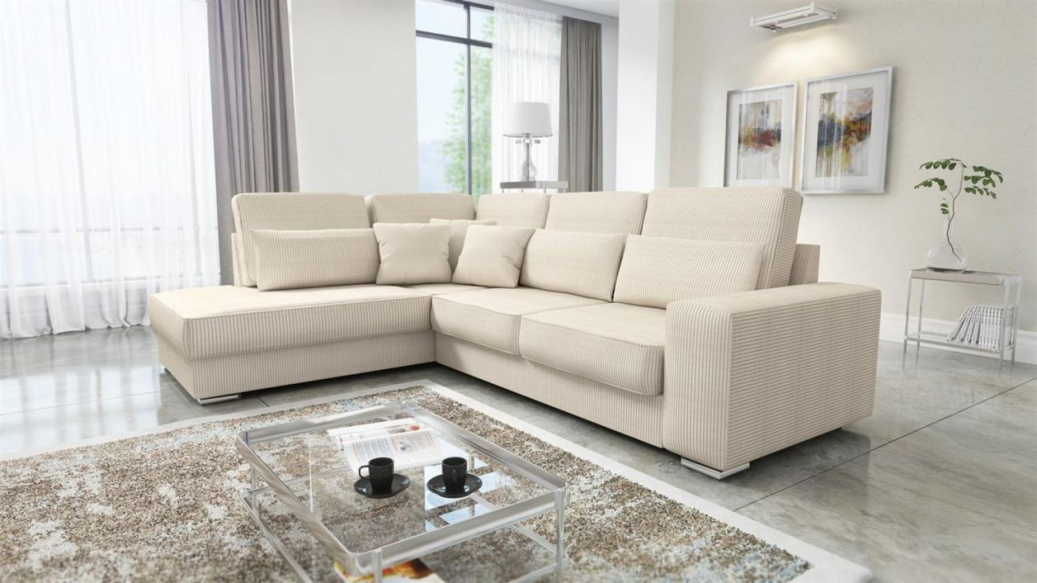 Ecksofa Sofa NEVIO XL Stoff Scala Creme Ottomane Links Bild 1