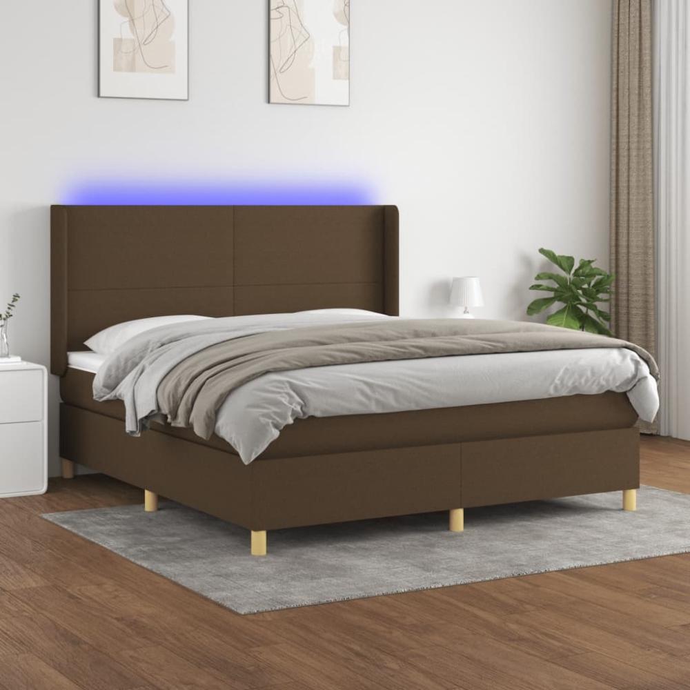 vidaXL Boxspringbett mit Matratze & LED Dunkelbraun 180x200 cm Stoff 3138736 Bild 1