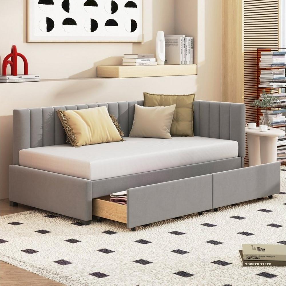 HAUSS SPLOE Schlafsofa 90*200 mit 2 großen Stauraumschubladen und Lattenrost Samt Grau, mit 2 großen Stauraumschubladen und Lattenrost, Schlafsofa 90*200 Multifunktionsbett, ohne Matratze Bild 1