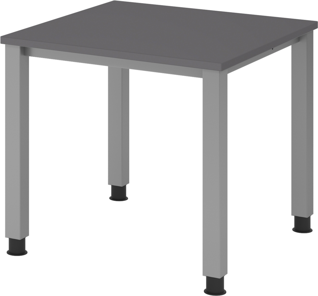 bümö manuell höhenverstellbarer Schreibtisch 80x80 cm in Graphit, Metall-Gestell: Silber - PC Tisch höhenverstellbar & belastbar bis 140 kg, Büro- und Computertisch klein, QS-08-G Bild 1