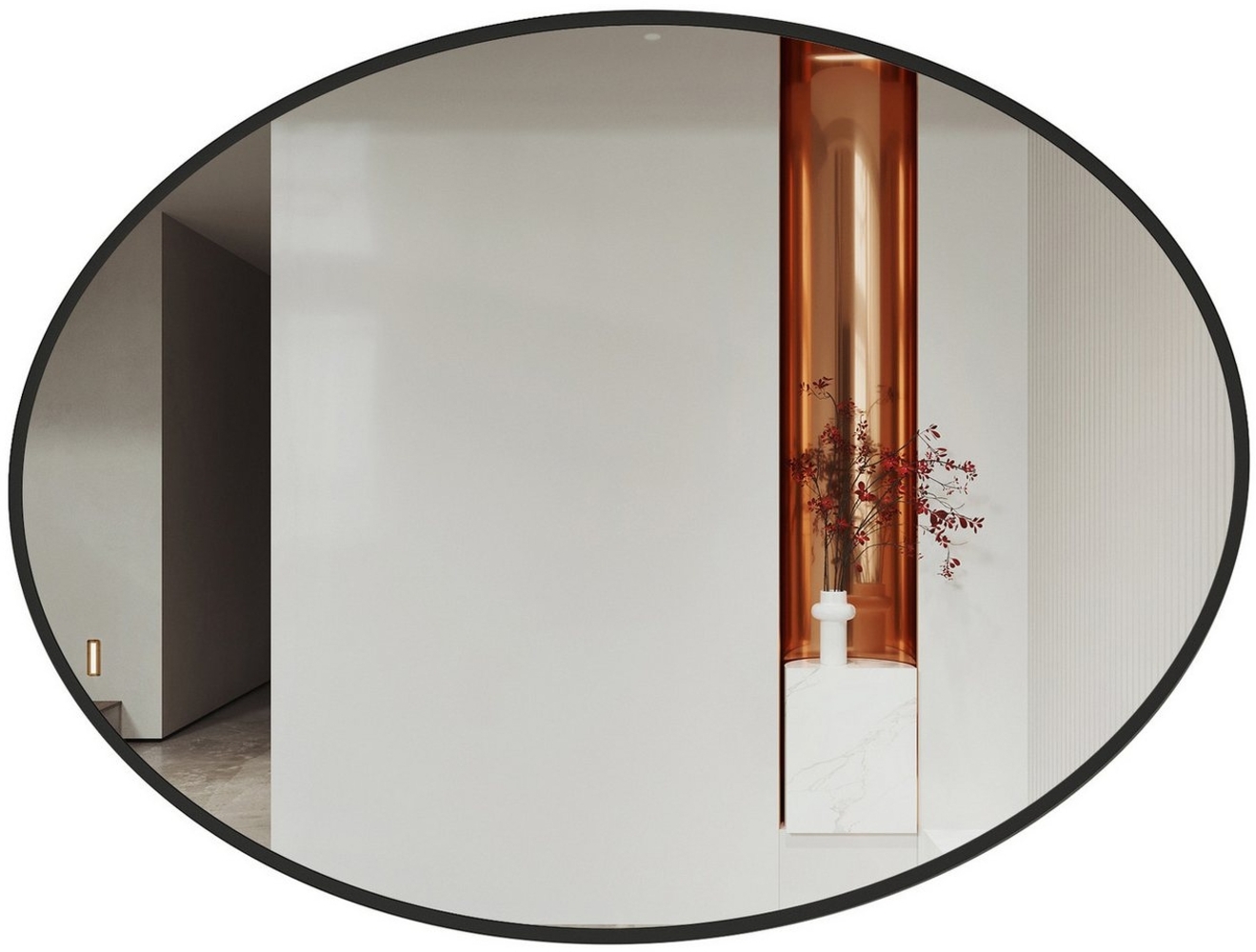 Hopibath Spiegel Oval für Garderobe Flur Schlafzimmer Wohnzimmer Hotel (Wandspiegel Schwarz, 80x60, 70x50), 5mm Glas mit Alurahmen, Explosionsgeschutz Bild 1