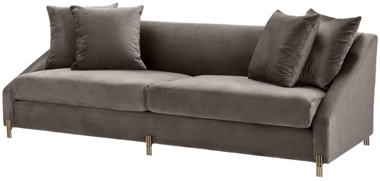 Casa Padrino Luxus Samtsofa Grau / Messingfarben 223 x 94 x H. 73 cm - Wohnzimmer Sofa mit 4 Kissen Bild 1