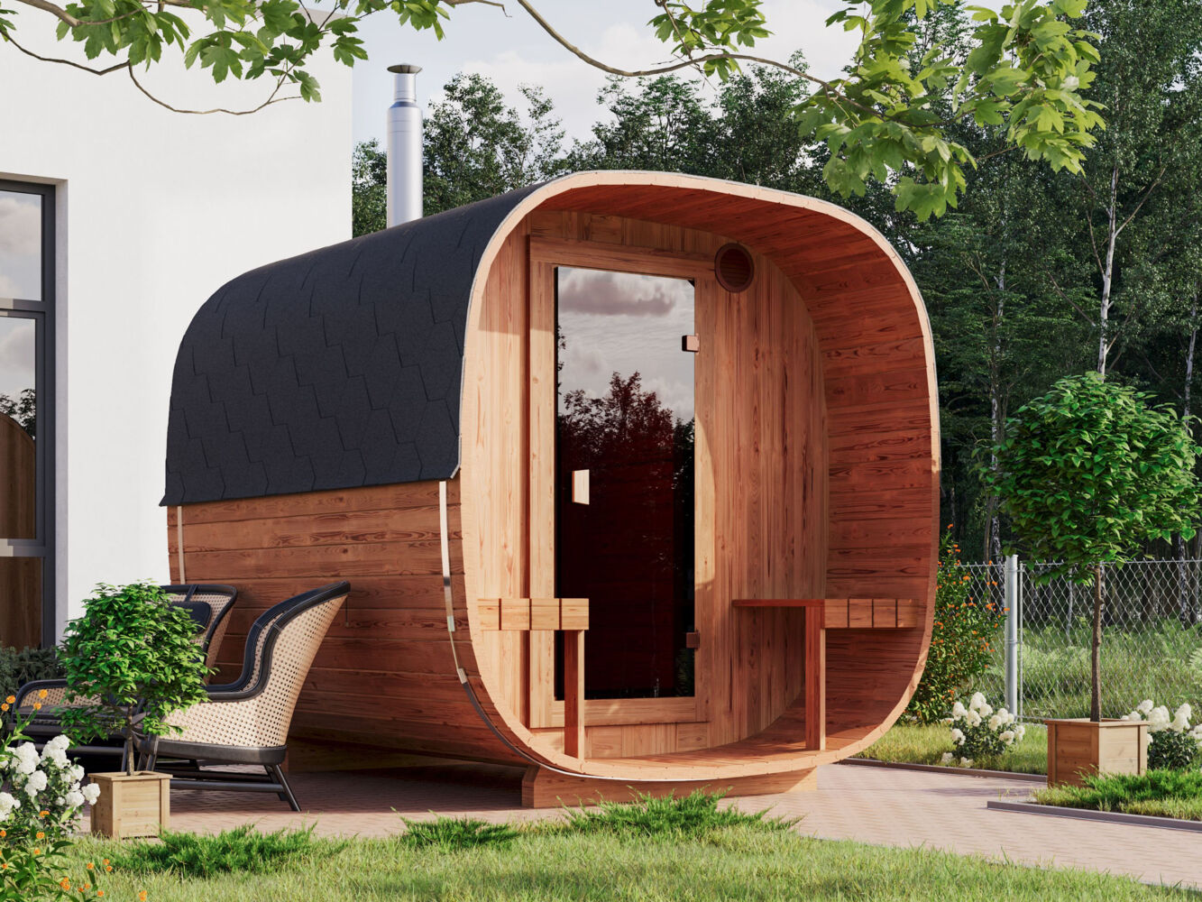 Fjordholz Fass-Sauna Modell Quadro 240 cm Natur Bild 1