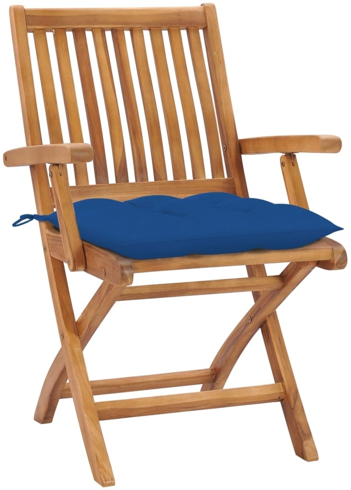 vidaXL Gartenstühle 2 Stk. mit Blauen Kissen Massivholz Teak 3062431 Bild 1