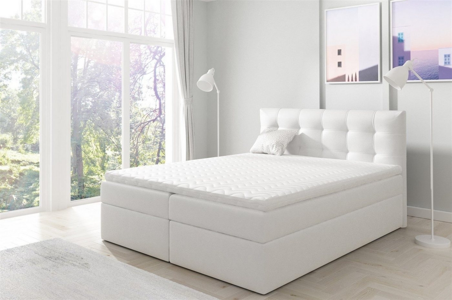 Boxspringbett OVIEDO 160x200 cm Kunstleder Weiss Bild 1