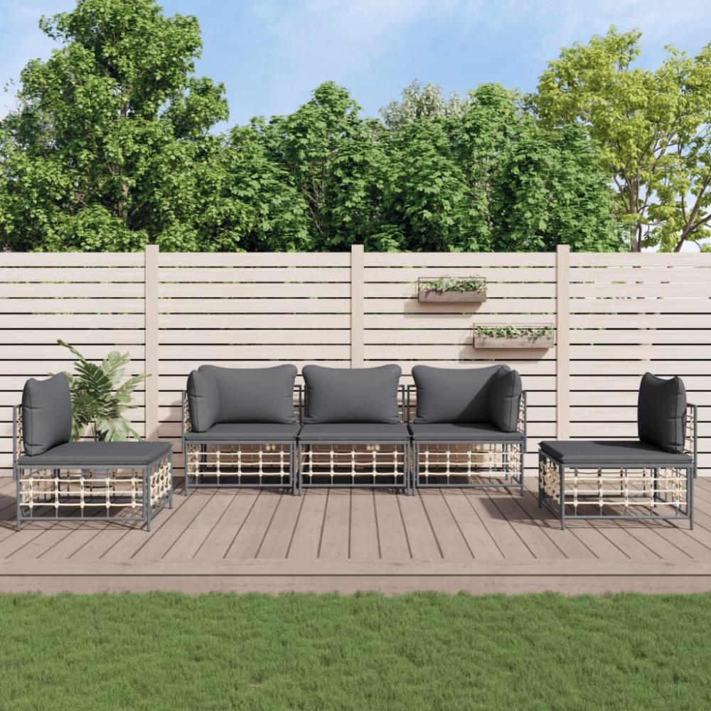 vidaXL 5-tlg. Garten-Lounge-Set mit Kissen Anthrazit Poly Rattan 3186717 Bild 1