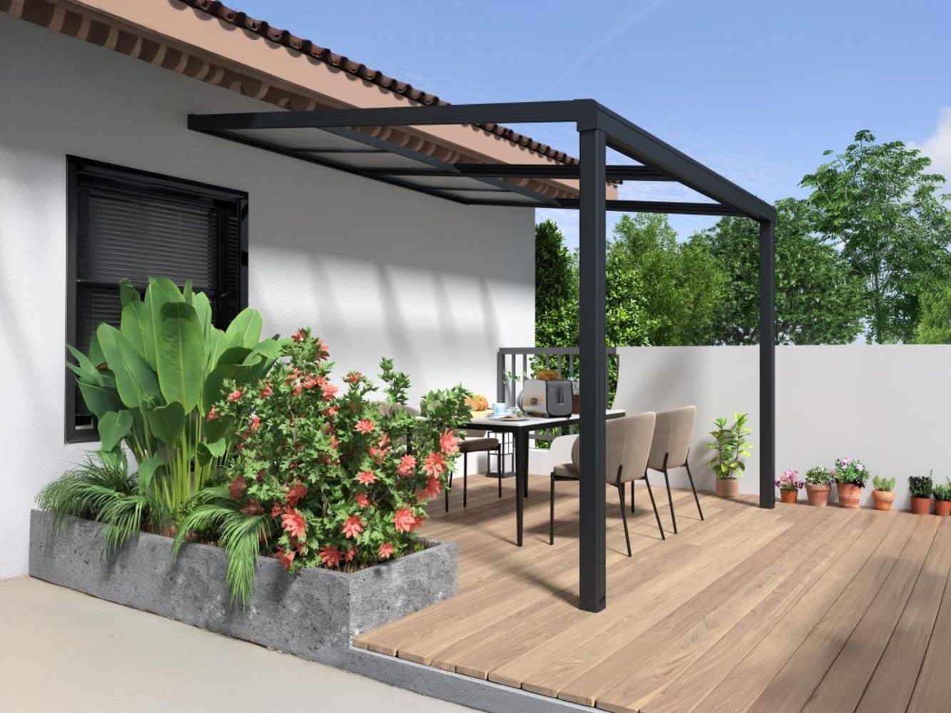 Vente-unique - Terrassendach anlehnend - mit Schiebedach - 9 m² - Anthrazit - IZEDA Bild 1