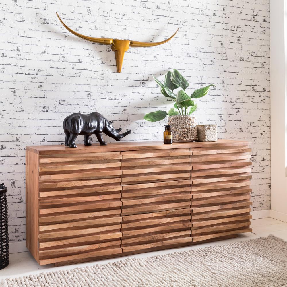 Wohnling Sideboard KADA, 160x75x43cm, Massiv-Holz Akazie Natur, Baumkante Anrichte Bild 1