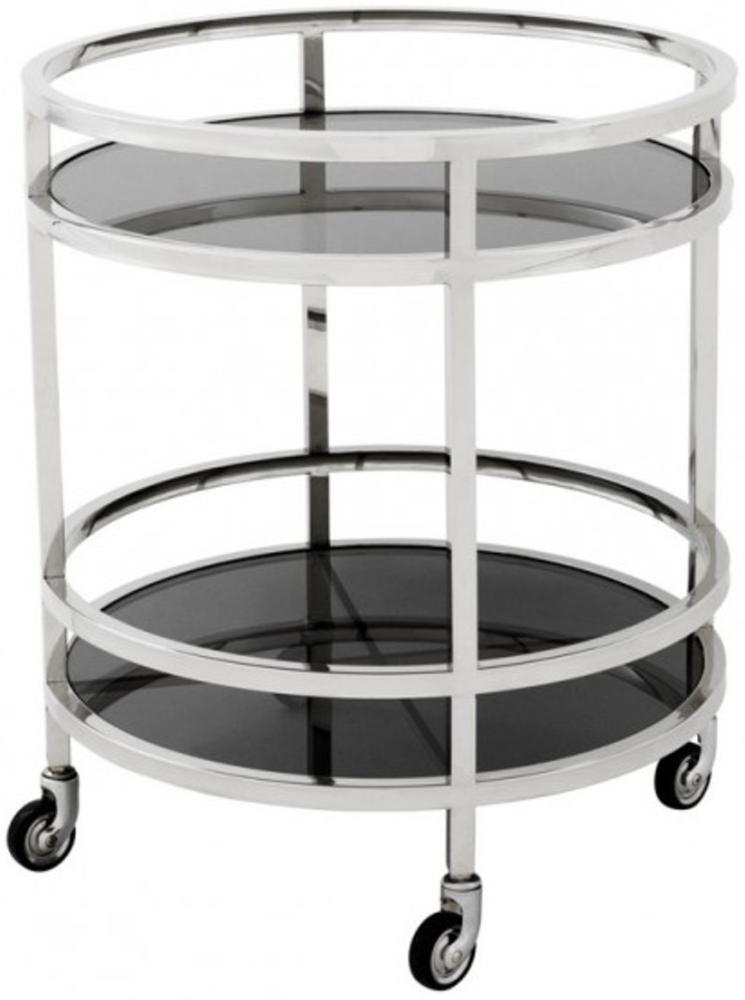 Casa Padrino Luxus Bar Trolley Servierwagen Rund Edelstahl vernickelt / schwarzes Glas - Luxus Hotel & Restaurant Einrichtung Möbel Serviertisch Bild 1