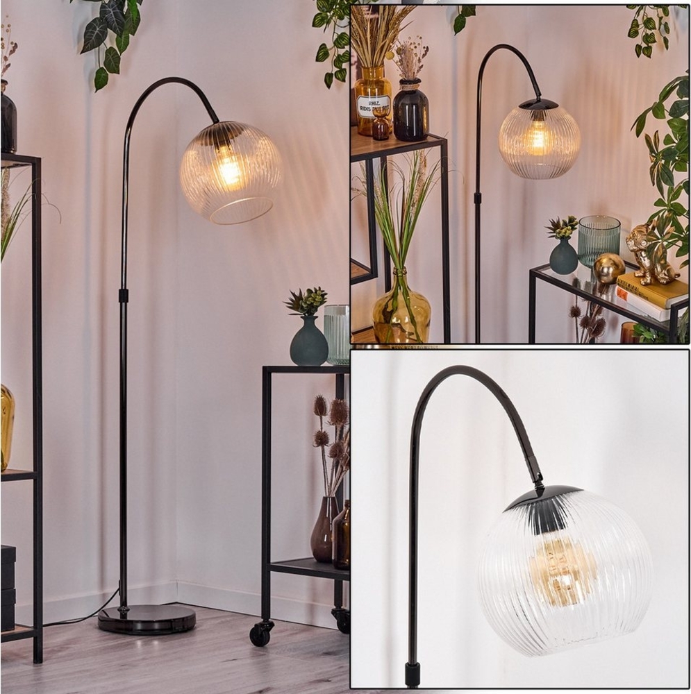 hofstein Stehlampe Stehlampe aus Metall/Riffelglas in Schwarz/Chrom/Klar im Retro-Design, verstellbare Stehleuchte mit Glasschirmen (25cm) u. Fußschalter, E27 Bild 1