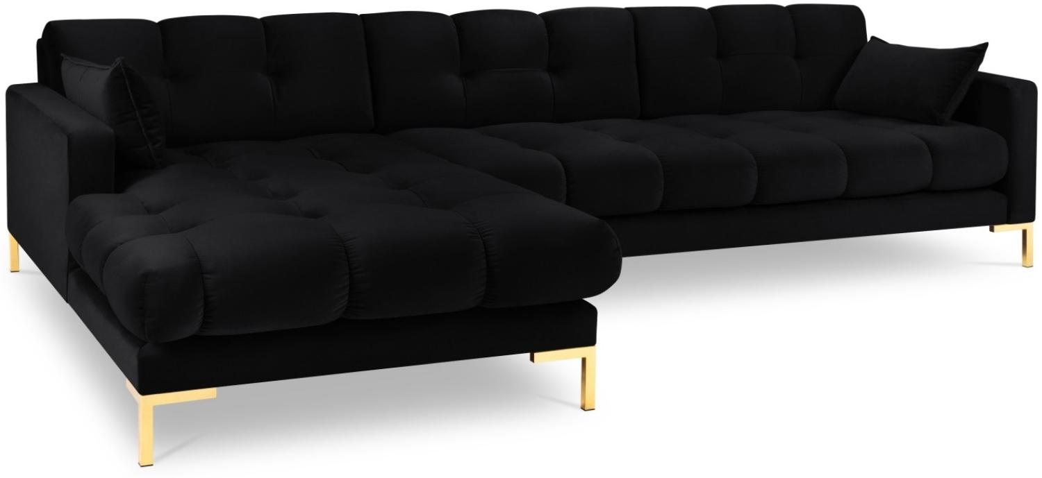 Micadoni Ecksofa Mamaia 5-Sitzer Links Samt Bluvel Schwarz goldene Beine Bild 1