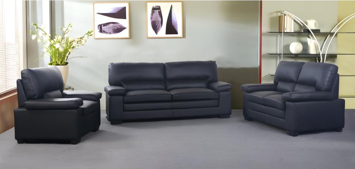 Vente-unique - Couchgarnitur Leder 3+2+1 - Büffelleder - Schwarz - MIMAS Bild 1