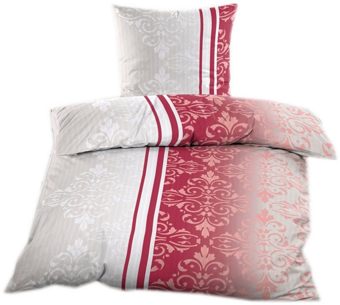 Casa Colori Bettwäsche Seersucker Bettwäsche 135x200 Reißverschluss Rot Beige mit Ornamente, Seersucker, 2 teilig, leicht Bild 1