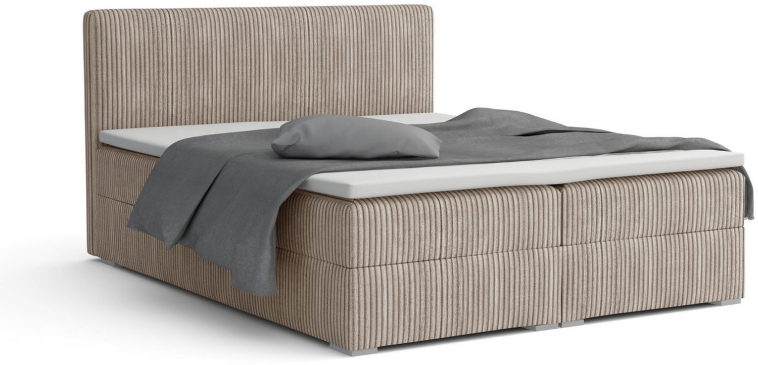 Deine Möbel 24 Boxspringbett LON IV Boxspring Komplettbett Polsterbett Bonellfederkernmatratzen (Cord Beige Creme Grau Dunkelgrau Graphit Schwarz, 3-St, Boxbett Cord Cord-Samt 140x200 160x200 180x200 200x200), inkl. Bettkasten Topper Matratzen H3 H4 Bild 1