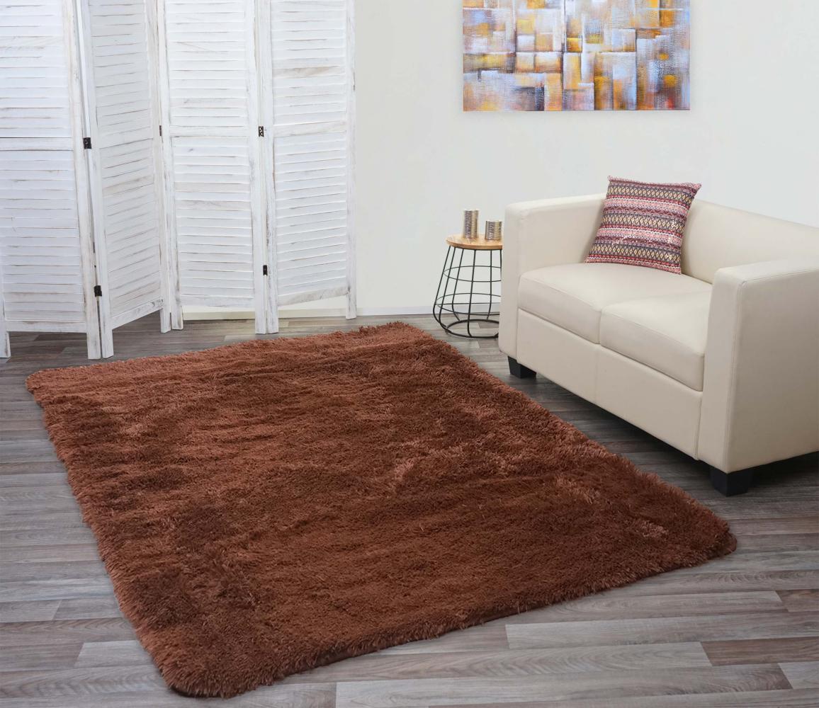 Teppich HWC-F69, Shaggy Läufer Hochflor Langflor, Stoff/Textil flauschig weich 230x160cm ~ dunkelbraun Bild 1