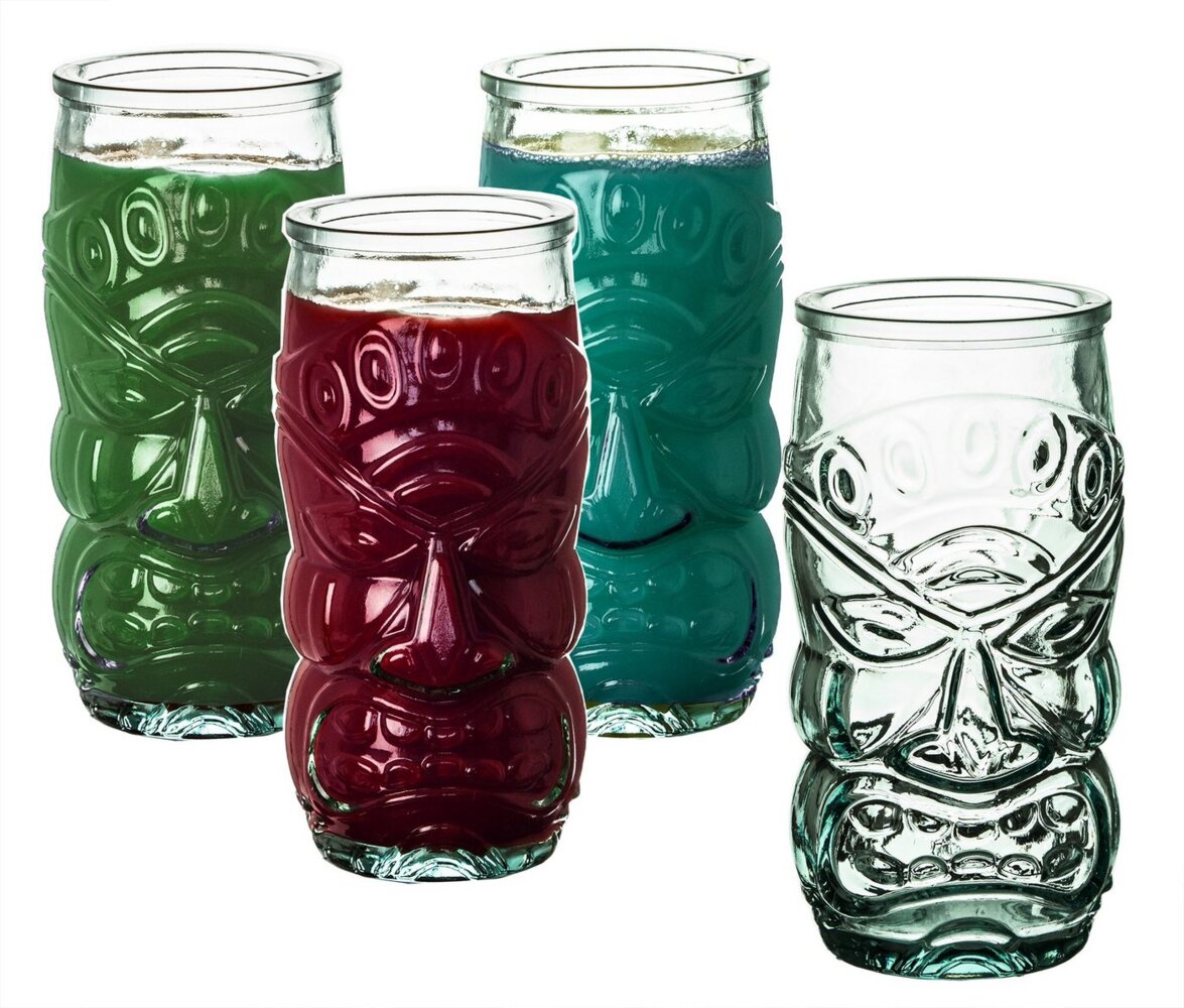 BigDean Cocktailglas 4x Trinkgläser im Tiki-Look Hawaii-Design 550 ml 100% Recycling-Glas, Recyceltes Glas Bild 1