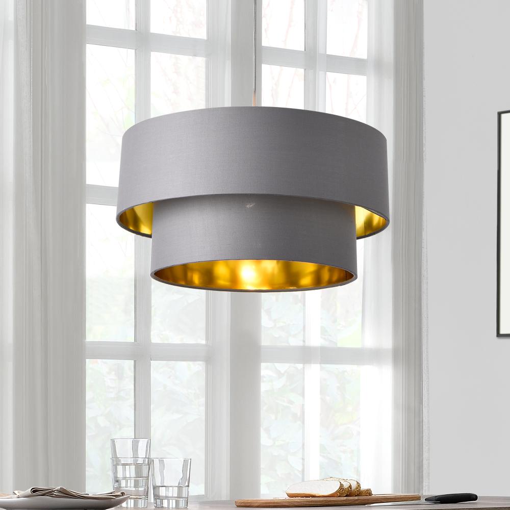 Hängeleuchte Lopar 40 cm Metall Stoff Grau-Gold lux. pro Bild 1