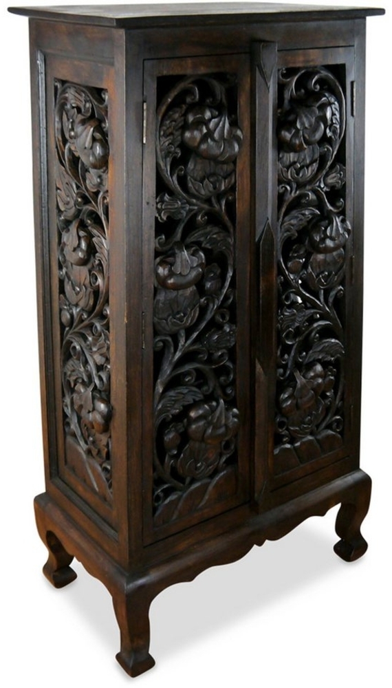 livasia Highboard Asiatischer Schrank Massivholz 65x35x125cm – Akazie, handgeschnitzt Bild 1