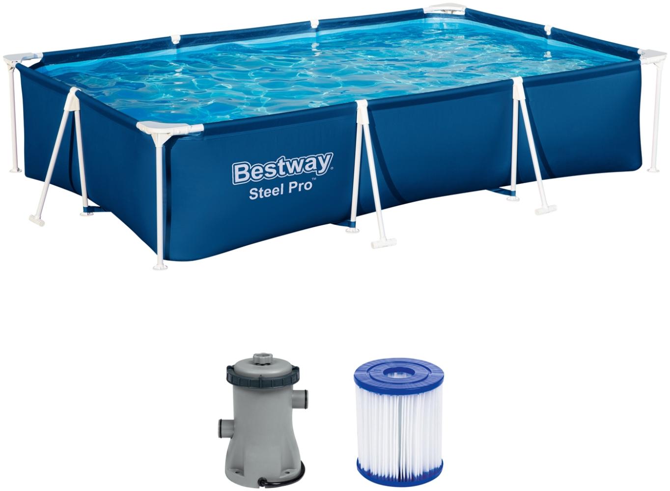 Steel Pro™ Frame Pool Set mit Filterpumpe 300 x 201 x 66 cm, dunkelblau, eckig Bild 1