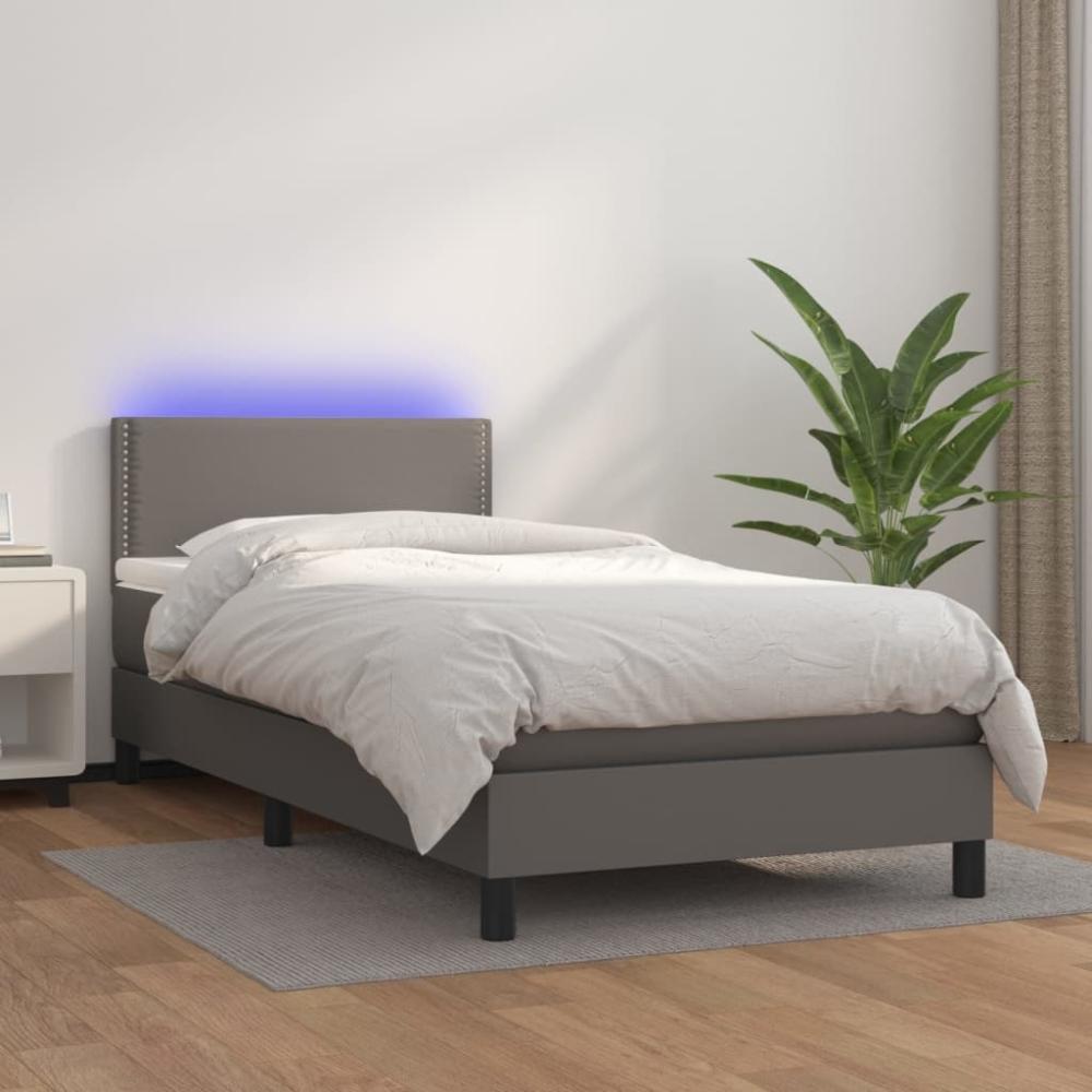 vidaXL Boxspringbett mit Matratze & LED Grau 100x200 cm Kunstleder 3134151 Bild 1