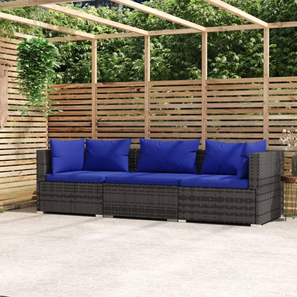 vidaXL 3-Sitzer-Sofa mit Kissen Grau Poly Rattan 317566 Bild 1