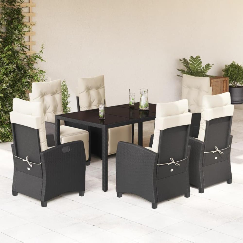 vidaXL 7-tlg. Garten-Essgruppe mit Kissen Schwarz Poly Rattan Bild 1