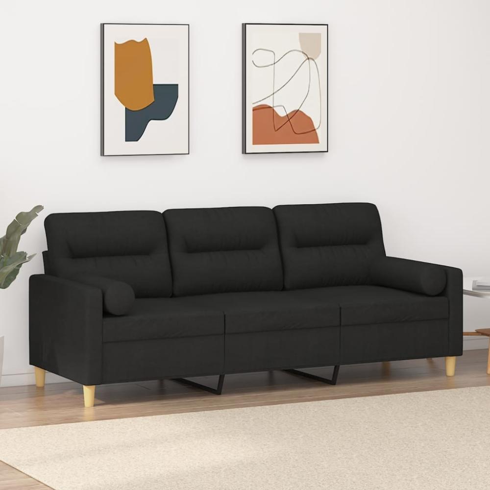 vidaXL 3-Sitzer-Sofa mit Zierkissen Schwarz 180 cm Stoff 3200833 Bild 1