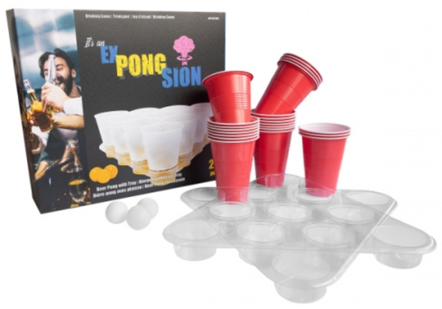 Amscan Trinkspiel Beer Pong, 22 Becher und 4 Bälle, Kunststoff rot, 473 ml Bild 1