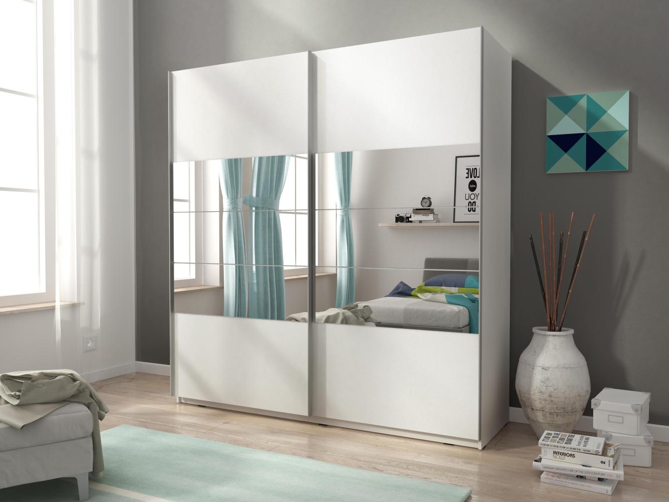 Domando Kleiderschrank Riccione M1 200 Modern Breite 200cm, Schwebetüren, praktische Facheinteilung in Weiß Matt Bild 1